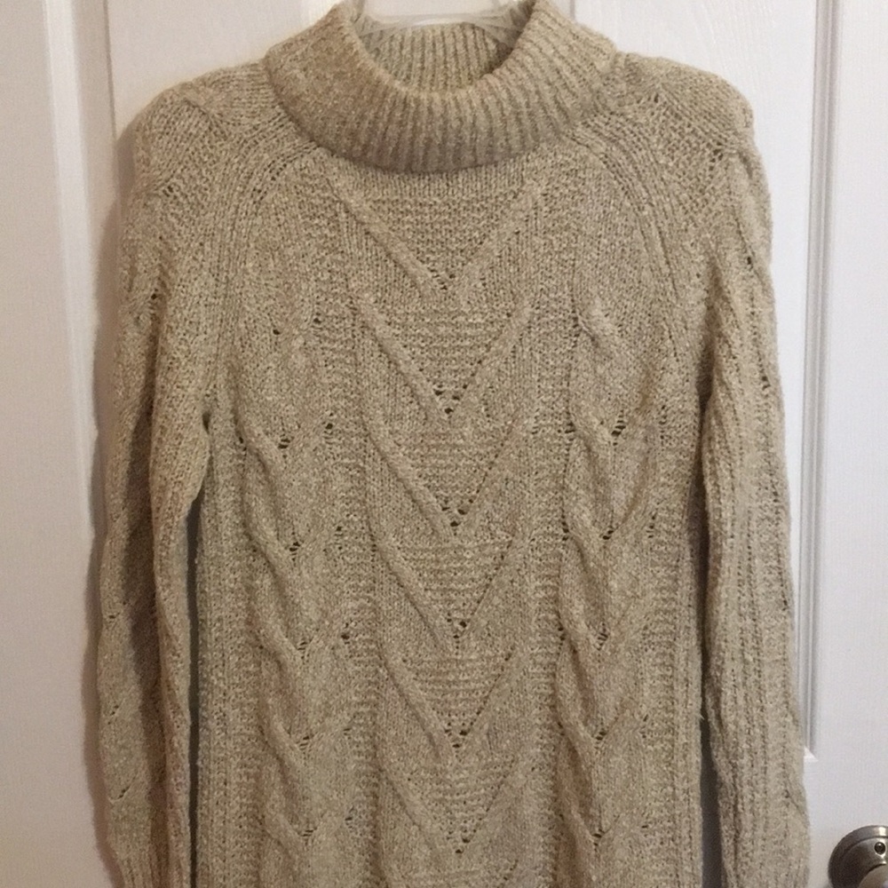 🎉Beige open-knit turtleneck sweater